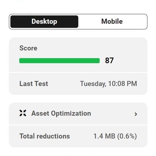 website desktop mobile performance score