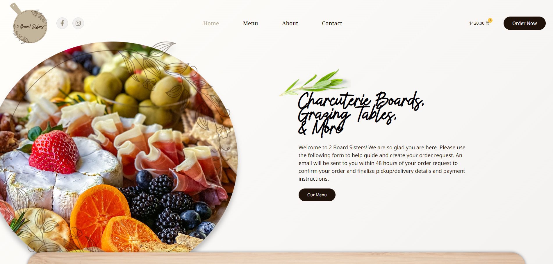screenshot of charcuterie website by CKreative Web Design