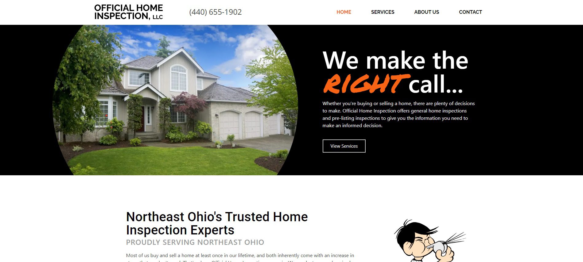 screenshot of home inspection website by CKreative Web Design